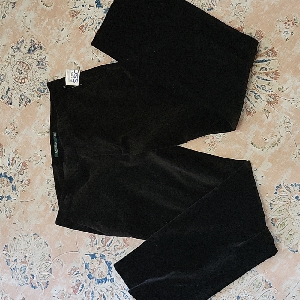 Lauren Ralph Lauren black velvet pants stretch straight leg 4 pocket sz 14 New…